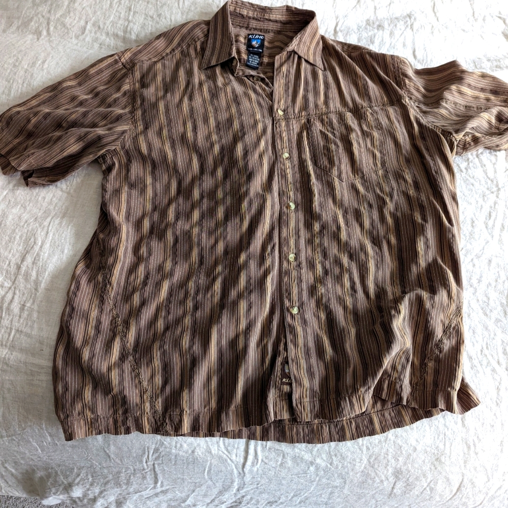 Khul, XXL, Brown Short Sleeve Button down casual shirt with dark stripes